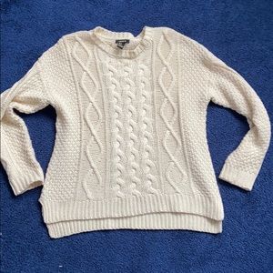 White cable knit sweater